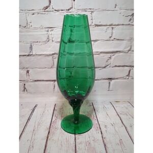 Vintage Empoli Emerald Green Spiral Optic‎ Glass Vase 12"